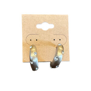 Silver Hoop Earrings with Rhinestones NWOT